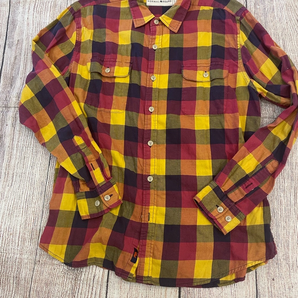 😍The Normal Brand Red and Yellow Plaid Shirt. Button down long sleeve